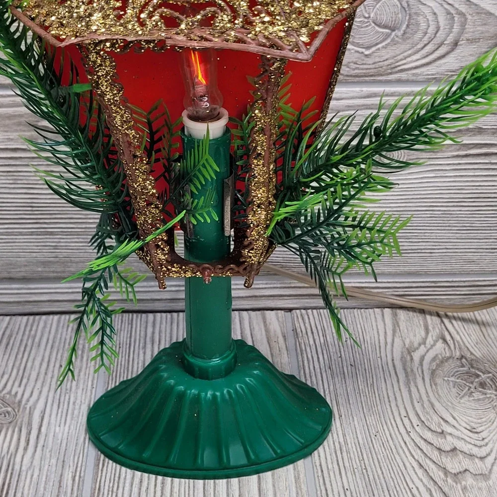 Beacon Electrified Christmas Lantern Vintage Red Green Gold Glitter E-15807